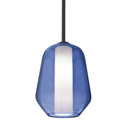 Besa Lighting Link Stem Pendant, Blue/Opal, Black Finish, 1x9W LED 1TT-LINKBL-LED-BK
